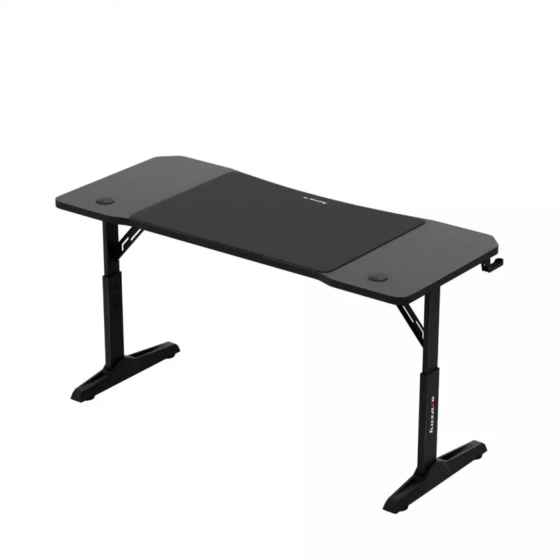 Secretária gaming huzaro Hero 3.6 — retangular 1400×600 mm, altura ajustável 560–790 mm, preto, pernas em H, tampo de 15 mm