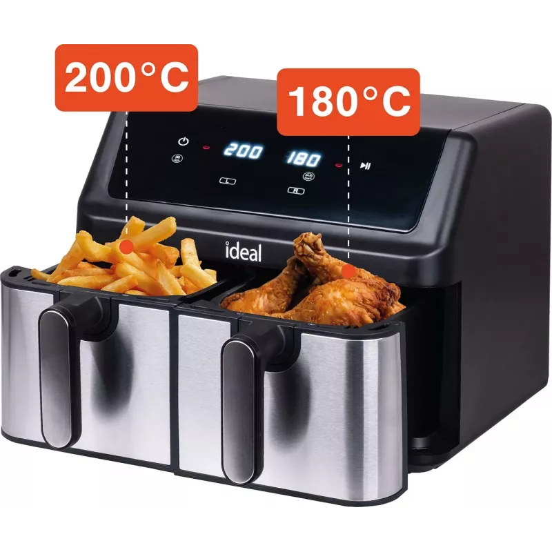 Fritadeira sem gordura IDEAL, dupla horizontal 9L, 8 funções - incluindo desidratação de alimentos
