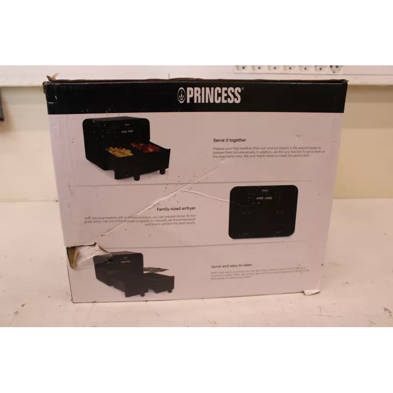 SALE OUT. Fritadeira de ar quente Princess de cesto duplo | 182068 | Potência 2400 W | Capacidade 8 L | Preto | EMBALAGEM DANIFICADA, RISCO NA CAIXA