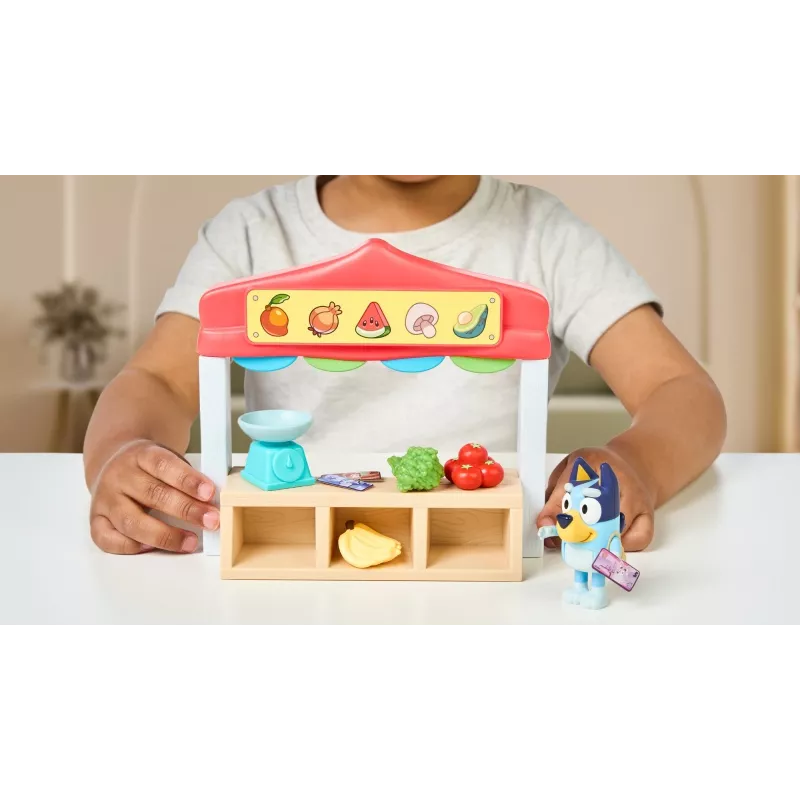 Conjunto de figuras de brincar TMTOYS Mini Bluey Lebensmittelladen BLU17555 – conjunto de mini figuras para diversão