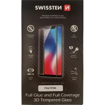 Película de proteção de ecrã 3D vidro temperado cola total SWISSTEN para iPhone 7/8 — branco