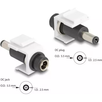Módulo Keystone DeLOCK DC 5,5 x 2,5 mm conector fêmea para ficha macho branco