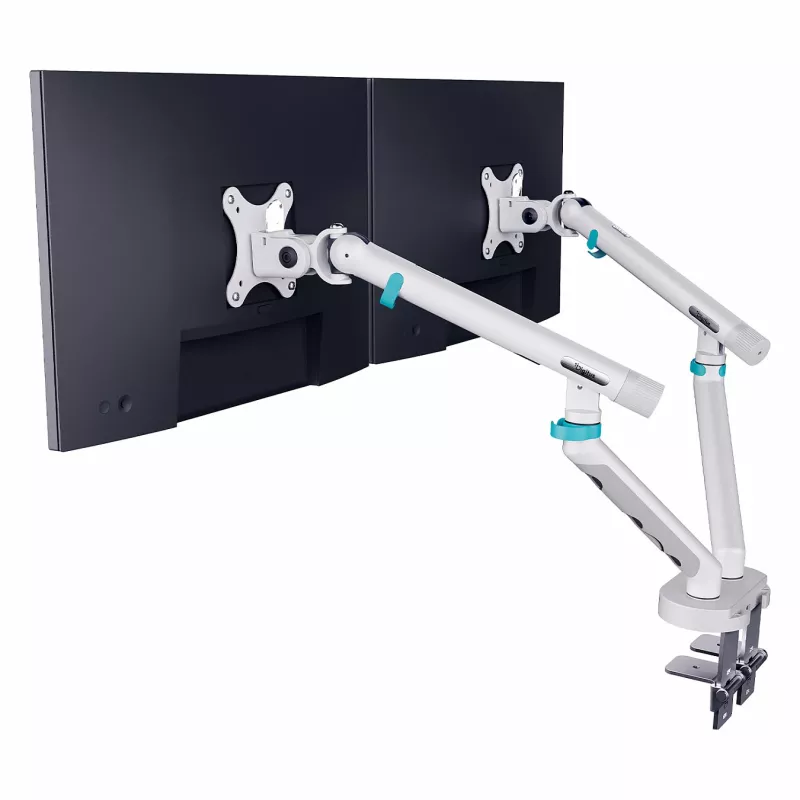Suporte de monitor DIGITUS Dual-Design para 2× ecrãs de 35 polegadas, grampo, 2×10 kg, VESA 75–100, inclinável -45–90°