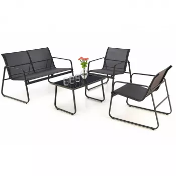 Conjunto de mobiliário de jardim Extralink BLACK FOREST têxtil duas cadeiras + espreguiçadeira + mesa dobrável preto L-0358 conjunto de mobiliário de exterior