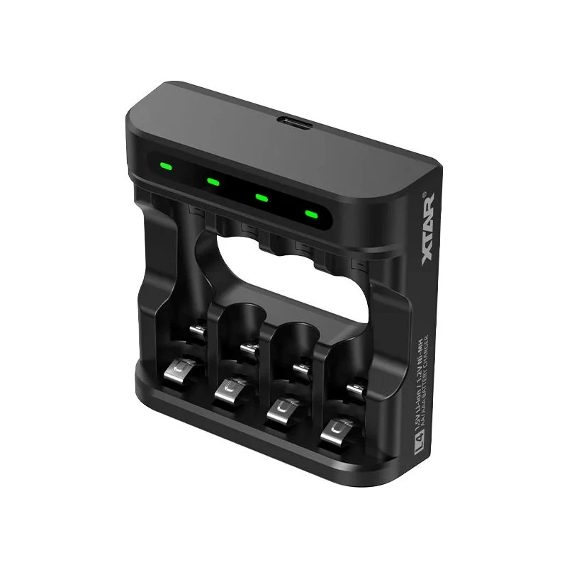 Carregador de baterias XTAR 4 slots para AA/AAA (Li-Ion, NiMH) USB-C, indicadores LED, preto