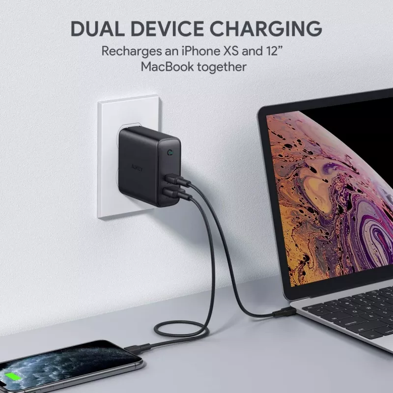 Carregador de parede PA-D3 2xUSB Power Delivery (1xUSB+1xUSB C) 5,4A 60W Dynamic Detect