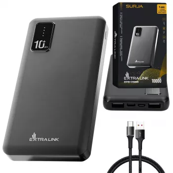 Powerbank Extralink EPB-098B 10000 mAh, LiPo, 2× USB-A + 1× USB-C, preto