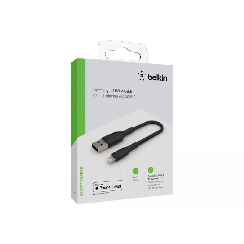 Cabo entrançado USB-Lightning 15 cm preto