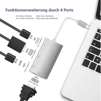 Docking station helos 288388 USB 3.1 Type-C com saídas 4K HDMI, DVI e VGA