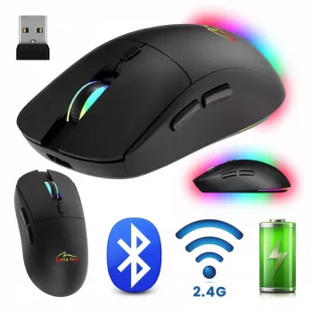 Rato sem fios MEDIA-TECH MT1124 BT/RF Silent & Recharge — ambidestro, 3200 DPI, Bluetooth + 2,4 GHz USB, 6 botões, recarregável