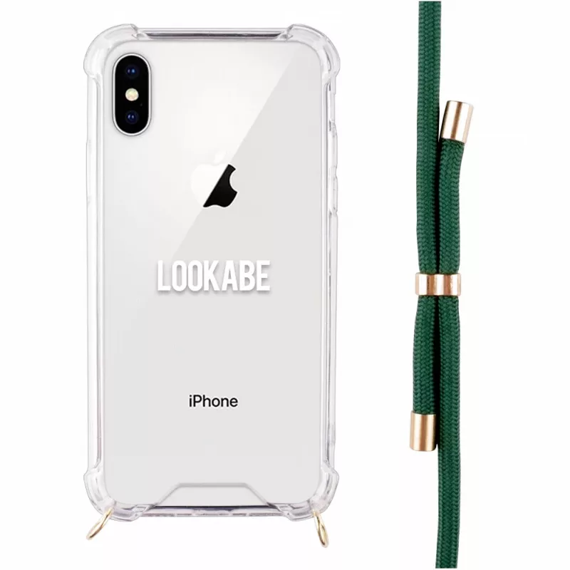 Capa com colar para telefone Lookabe para iPhone X / Xs — dourado com fita verde