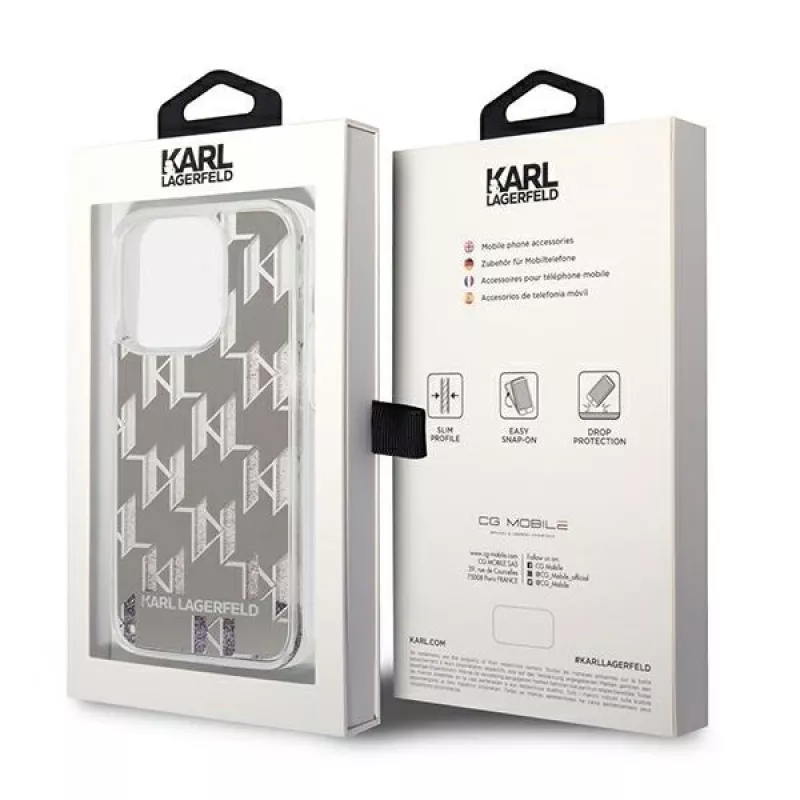 Karl Lagerfeld KLHCP14XLMNMS iPhone 14 Pro Max 6.7 capa rígida prateado / prateado Liquid Glitter Monogram