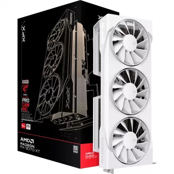 Placa gráfica XFX Radeon RX 9070 XT — 16 GB GDDR6, 256-bit, PCIe x16, 2400 MHz, 3 ventoinhas branco, 325×65 mm