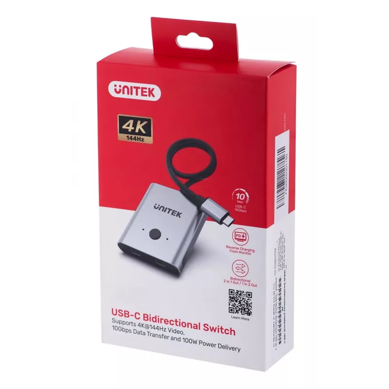 Unitek D1078A comutador USB-C 4K bidirecional, 2 entradas e 1 saída