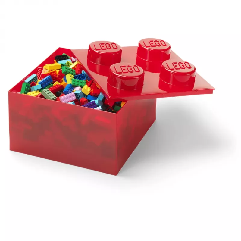 LEGO Storage Brick 4 caixa de arrumação com tampa, vermelha transparente