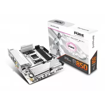 Placa-mãe Sapphire PURE B850M WIFI Micro ATX — AMD B850, Socket AM5, DDR5 até 8000 MHz, 4 DIMM, Wi‑Fi 6, 2,5 Gb LAN, 2× M.2, PCIe 5.0 x16