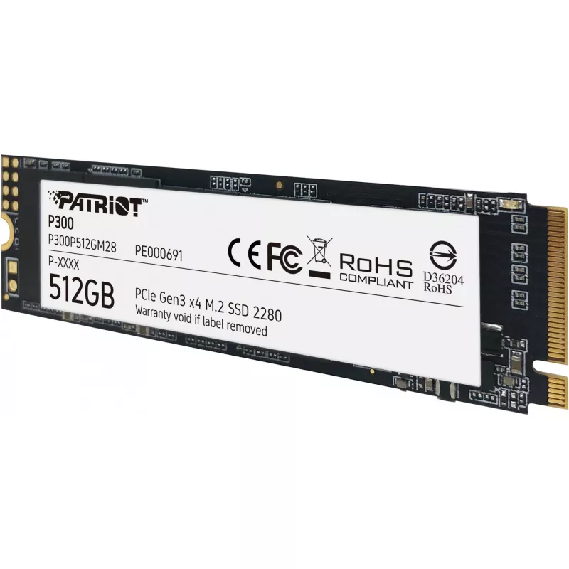 SSD interno PATRIOT P300 512 GB M.2 PCIe NVMe — Leitura 1700 MB/s, Escrita 1200 MB/s, 3D NAND, 3,8 mm, TBW 240