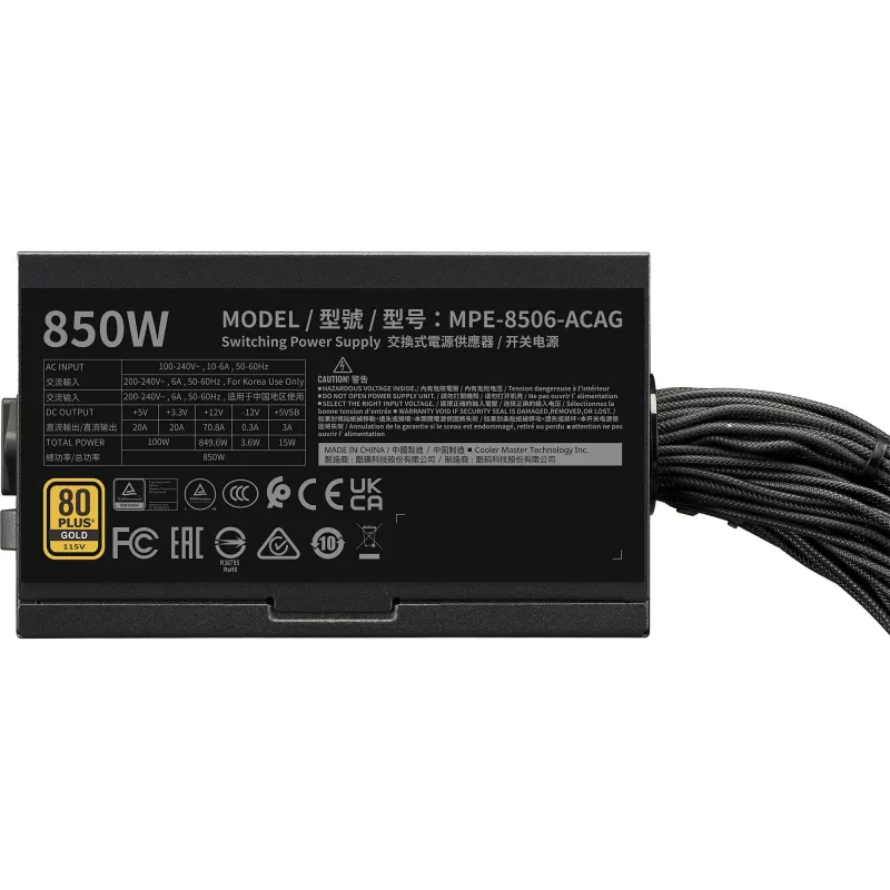Fonte de alimentação Cooler Master MWE Gold 850 V3 850W 80+Gold não modular ATX 3.1 ventoinha 120mm garantia 5 anos