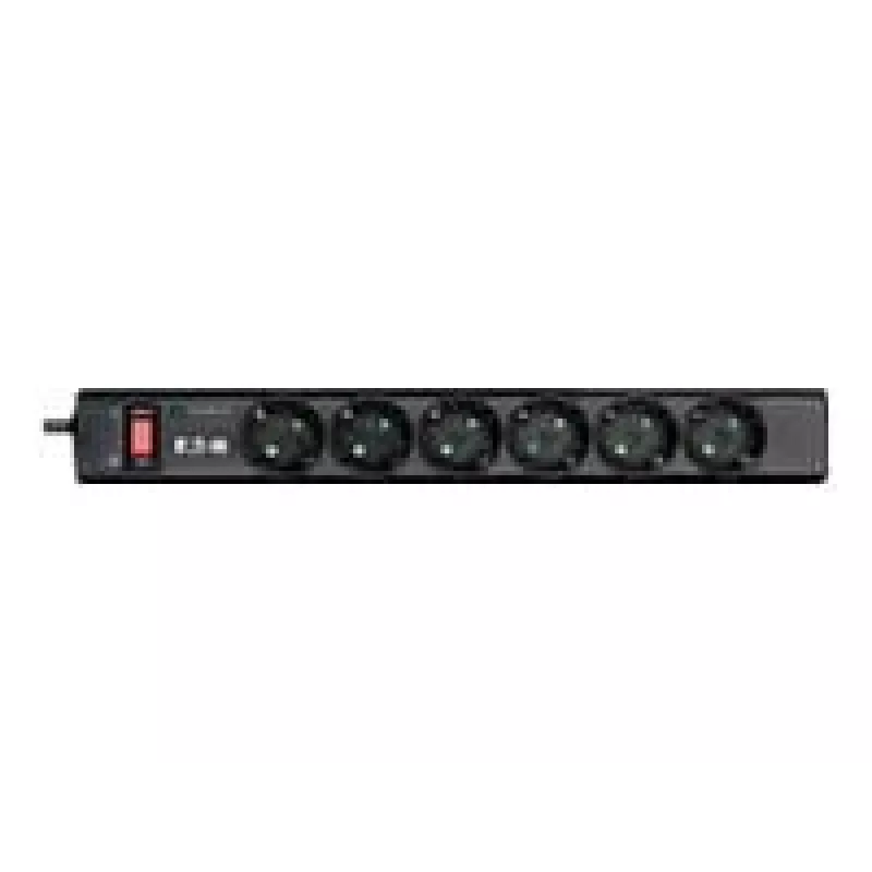 Régua de tomadas Eaton Protection Strip 6 DIN com proteção contra sobretensão (6 tomadas Schuko, com interruptor) - preto (PS6D)