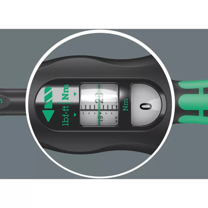 Chave dinamométrica Wera Click-Torque X 7 com punho preto-verde, encaixe quadrado 14x18 mm