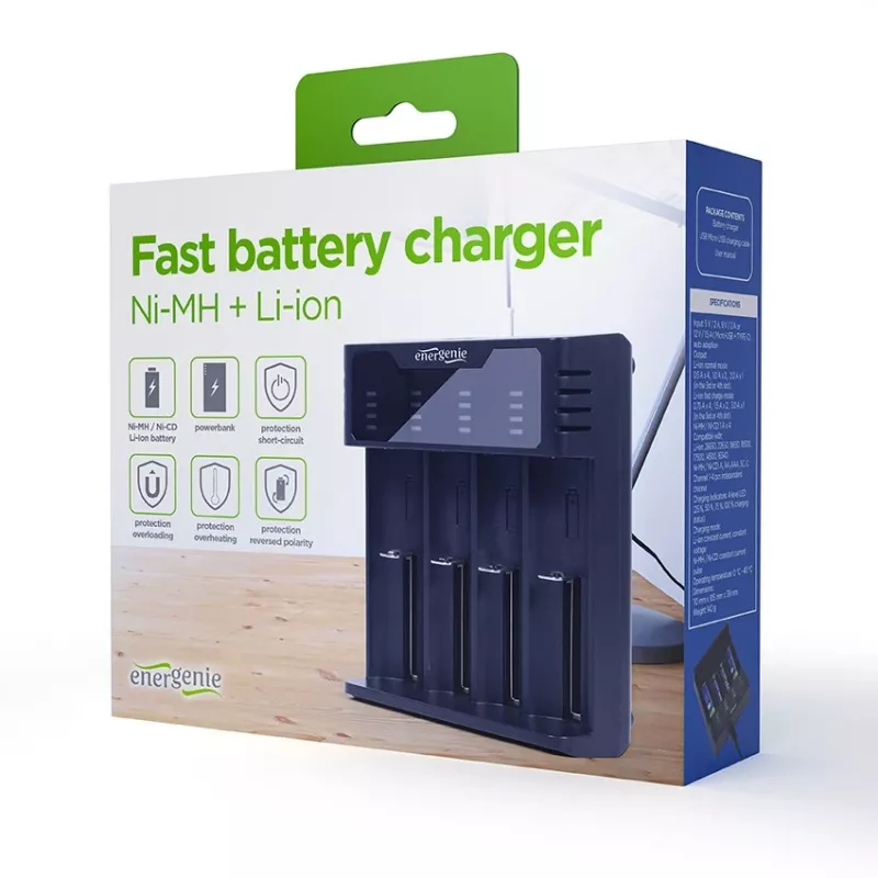 Carregador de pilhas Gembird BC-USB-02 USB iões de lítio NiCd NiMH