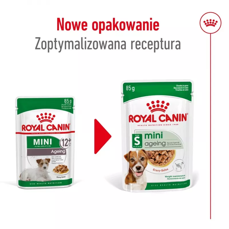 Comida húmida Royal Canin Mini Ageing 12+ Adult 85 g saqueta — raças pequenas, aves, sénior