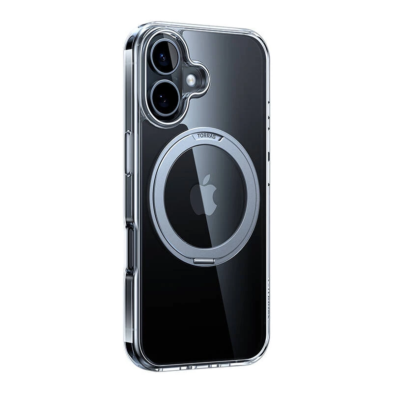 Capa protetora Torras Ostand Pro para iPhone 16 Plus, transparente ajuste fino, TPU/PC