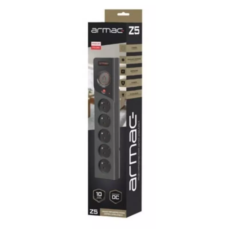 Régua de tomadas Armac Z5 Preto 5 tomadas AC 250 V 5 m