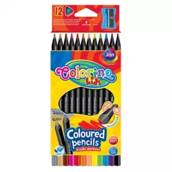 Lápis de cor triangulares Colorino Kids 12 cores (com afia) madeira preta