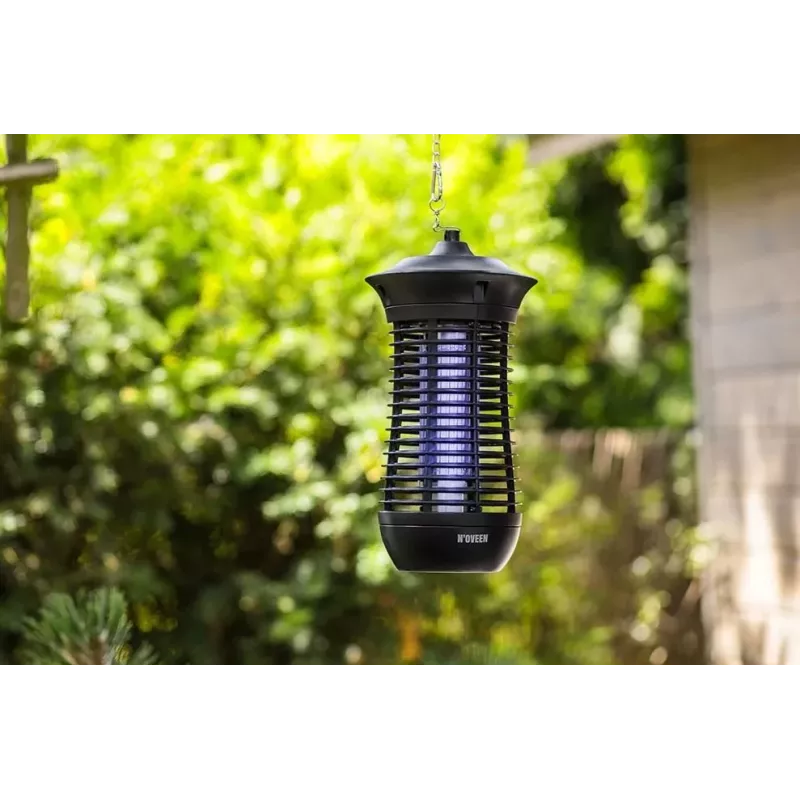 Lâmpada elétrica mata insetos NOVEEN IKN18 IPX4 — tubo UVA de 18 W, cobertura de 100 m², 1700–1800 V, interior/exterior, suspensível, metal, preta
