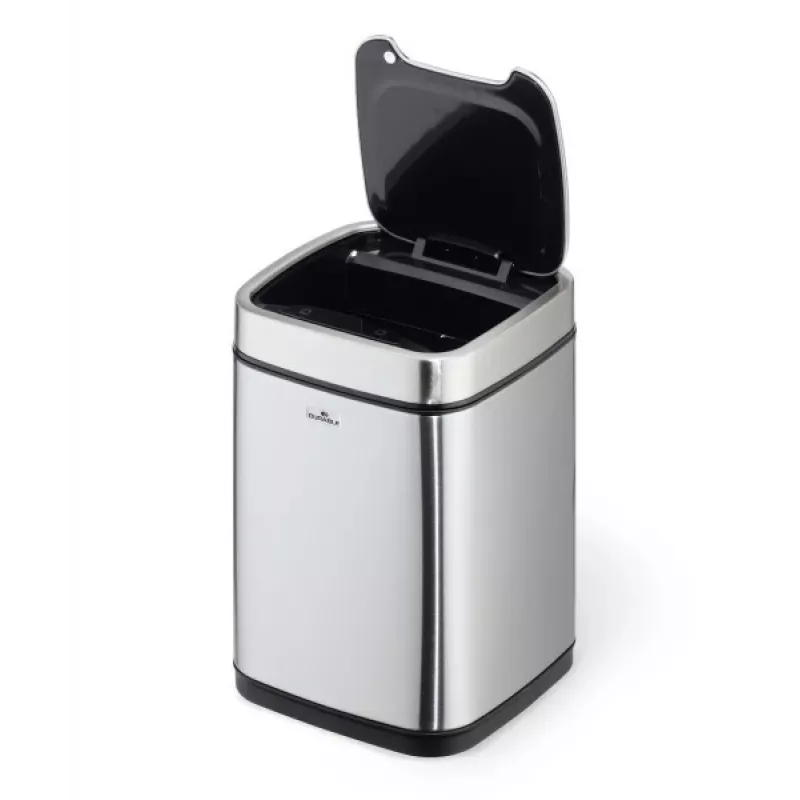Balde do lixo Durable NO TOUCH 6L retangular aço inoxidável prateado preto