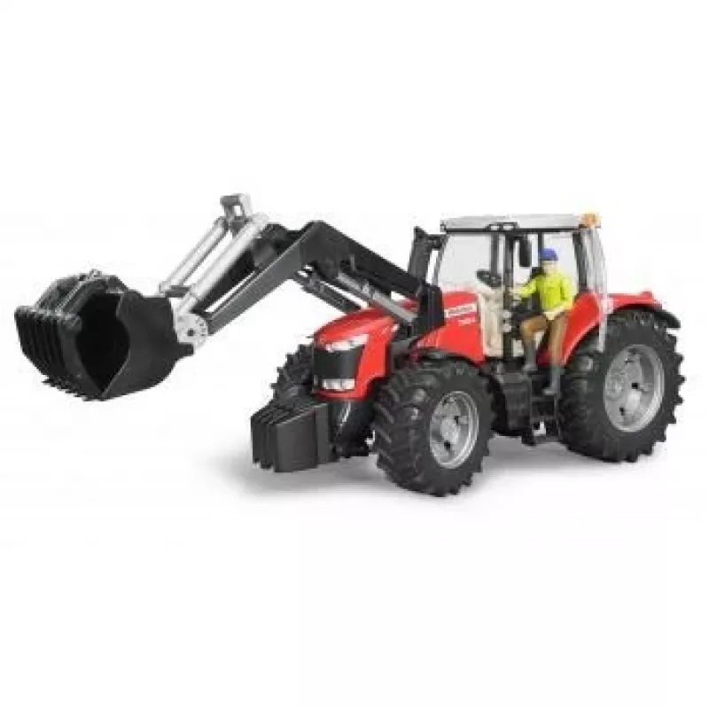 Trator de brinquedo BRUDER Massey Ferguson 7624 com pá frontal, vermelho, para crianças a partir dos 3 anos