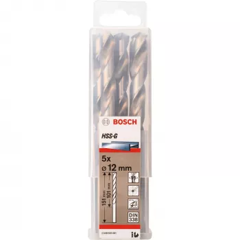 Conjunto de brocas Bosch HSS-G 12 mm, 5 unid., comprimento de trabalho 101 mm