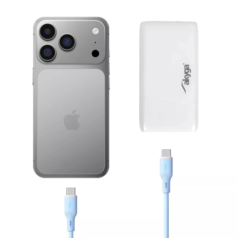 Akyga AK-CH-31 carregador USB GaN plano 65 W, USB-C PD + USB-A, branco