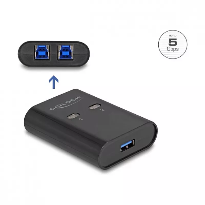 Comutador USB DeLOCK 2 PC para 1 dispositivo 5 Gbps preto