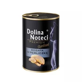 Comida húmida para gatos Dolina Noteci Premium Sterilised — galinha-d'angola, 400 g lata, alimento completo para animais adultos