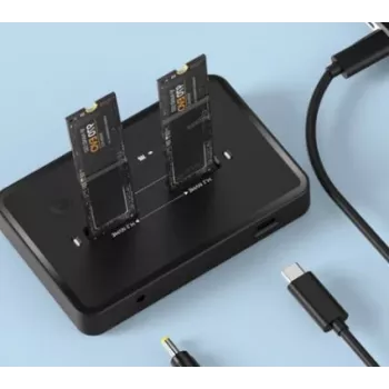 GEMBIRD Docking station de dupla unidade de secretária USB Type-C M.2 NVMe e SATA SSD DD2-U3M2, suporta M.2 2242, 20 Gbit/s, RTL9210B