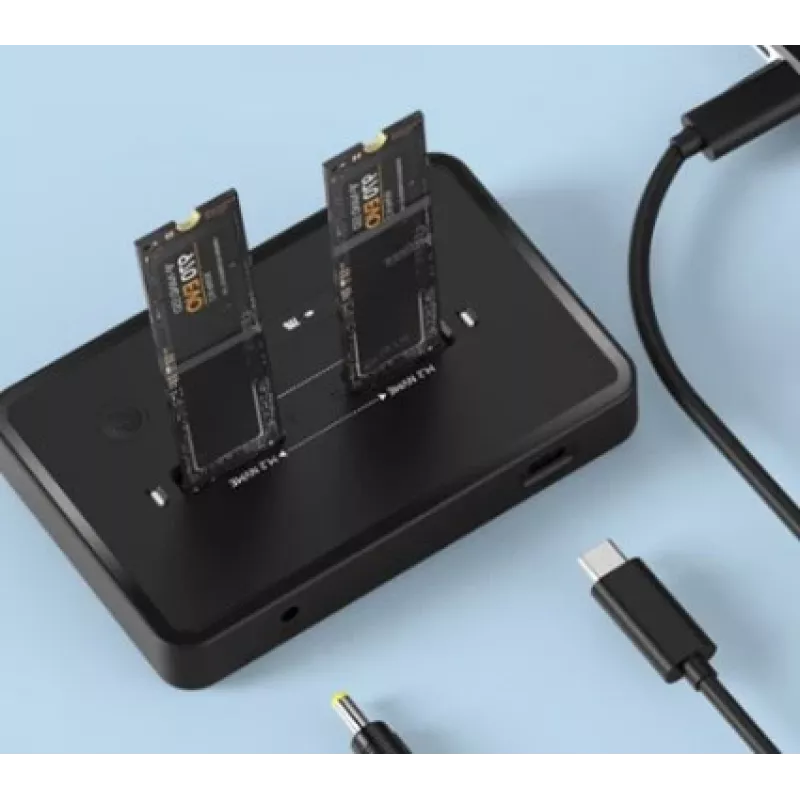 GEMBIRD Docking station de dupla unidade de secretária USB Type-C M.2 NVMe e SATA SSD DD2-U3M2, suporta M.2 2242, 20 Gbit/s, RTL9210B