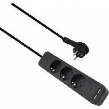 Extensão elétrica helos ADVANCED 3 tomadas com carregador USB, preto, 1,5 m cabo