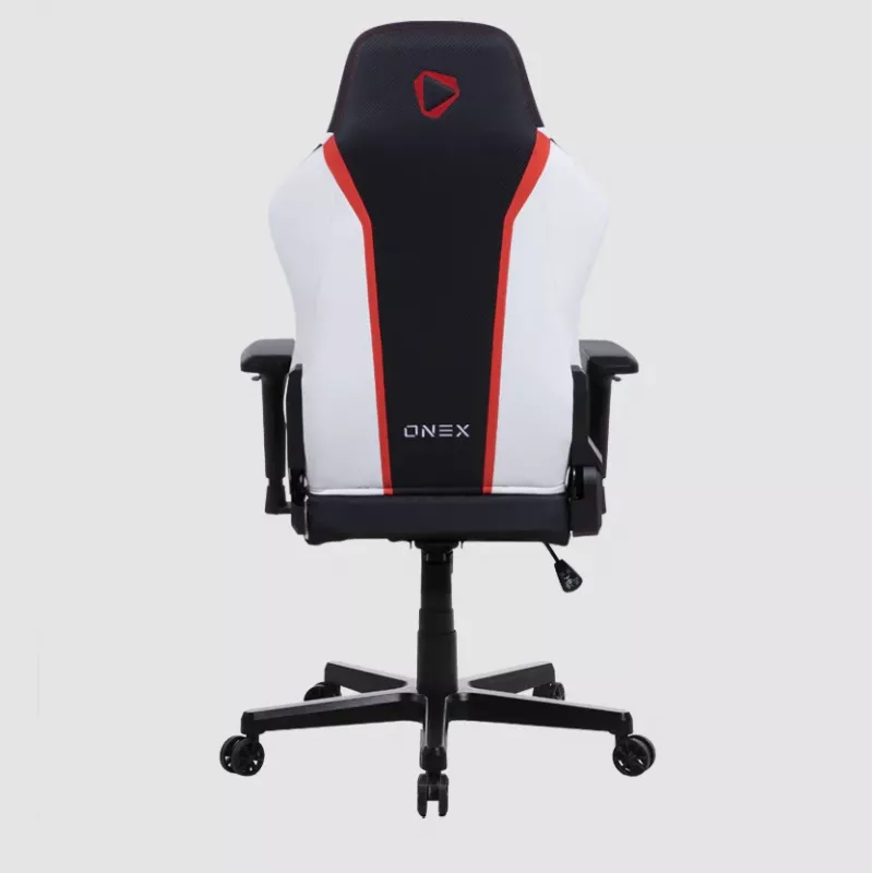 Cadeira gaming Onex FX8 — assento ergonómico com espuma moldada, regulável em altura e reclinável, preto/vermelho/branco