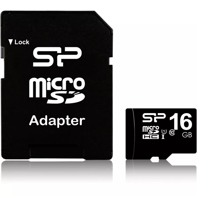 Cartão de memória MicroSDHC Silicon Power 16GB Class 10 UHS-I U1 40 MB/s, à prova de água, preto