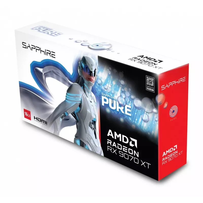 Placa gráfica Sapphire Radeon RX 9070 XT — 16 GB GDDR6, PCIe 5.0, 256 bits, 320 mm, 3 slots, branco