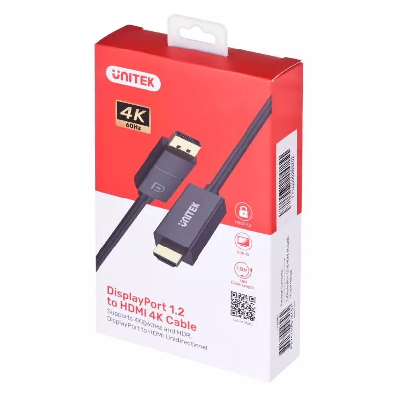 CABO UNITEK DisplayPort 1.2, HDMI, 4K@60 Hz, 1,8 m, V1608A