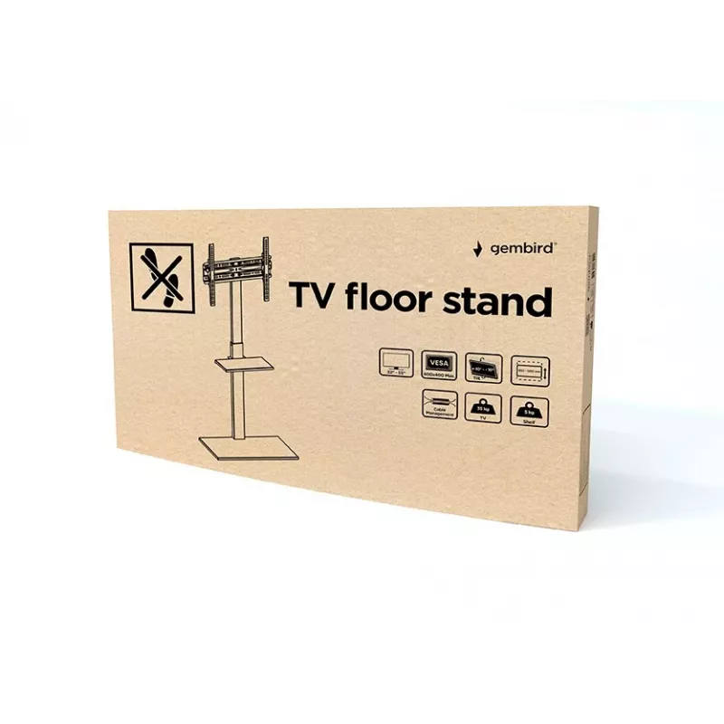 Suporte de chão para TV GEMBIRD TVS-55T-02 para televisores de 32–55 polegadas, aço, altura 600 mm, VESA 100x100–400x400, carga máxima 35 kg