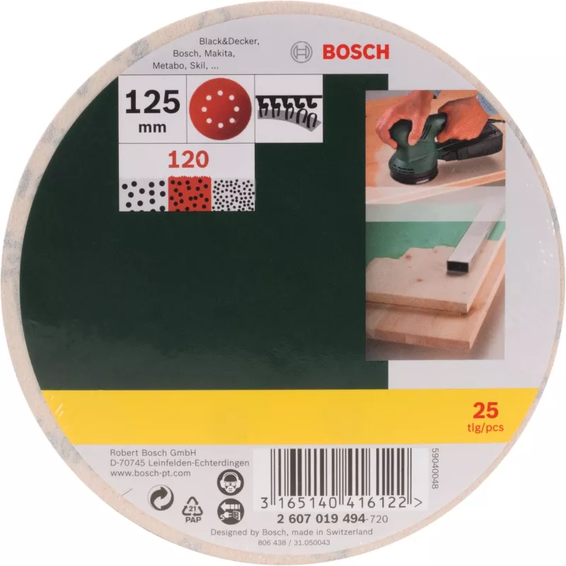 Conjunto de acessórios de lixagem Bosch 2 607 019 494 — Embalagem com 25 folhas de lixa/acessórios