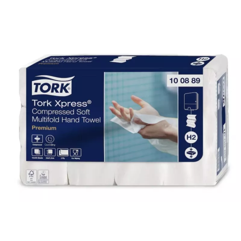 Toalhas de papel Tork Xpress Soft Multifold H2, 2 l, 225 folhas, 22,2x24 cm, Z, 12 unid.