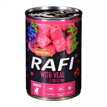 Dolina Noteci Rafi Junior com carne de vitela, arando e mirtilo - comida húmida para cães 400 g
