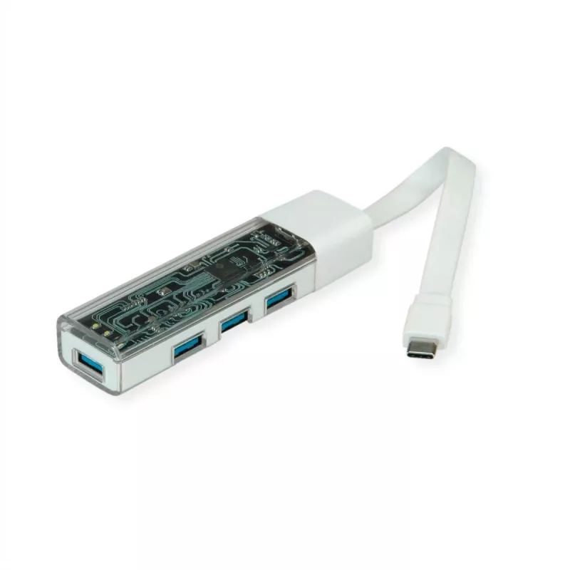 Hub USB 3.2 Gen 1 móvel ROLINE, 4 portas, cabo de ligação Type-A+C