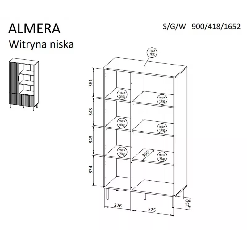 Estante Cama Meble ALMERA Cama 4, nogueira/cashmere, 90×42×165 cm