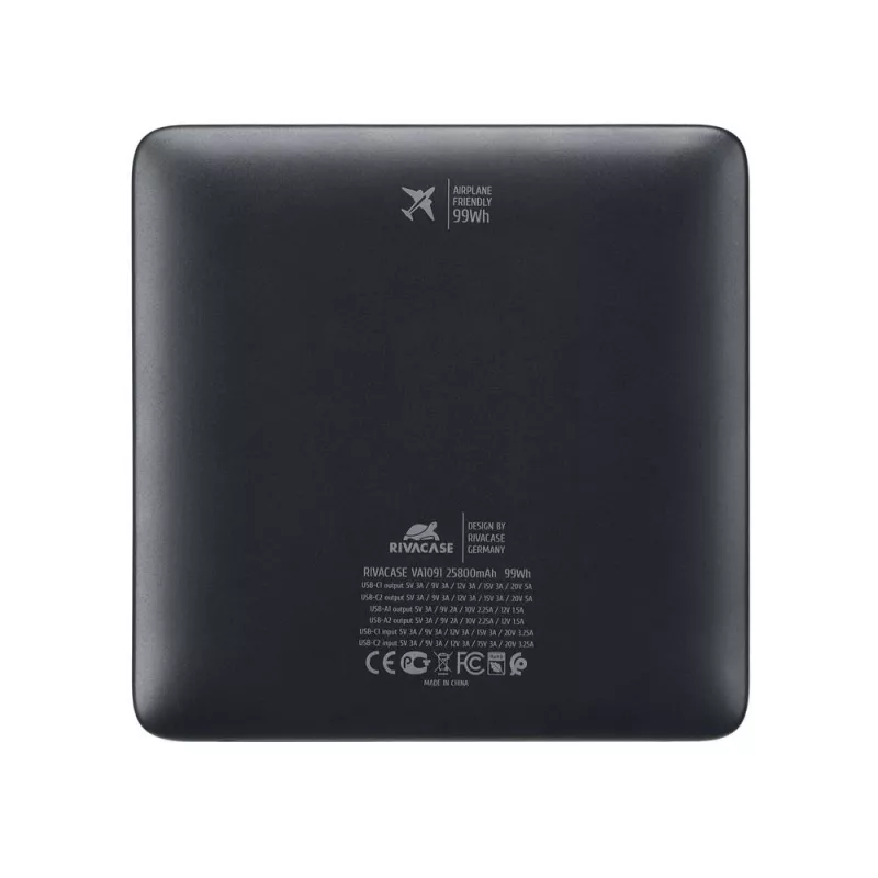 Powerbank Rivacase VA1091 — 25800 mAh, potência total de saída 100 W, portas USB